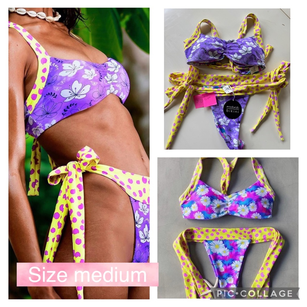 NWT Medium Moana Bikini Chewy Cheesecake Purple and Yellow Floral Bikini